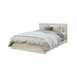 Кровать Лори 1400*2000 мм, с ортопедическим основанием и ящиками, дуб сонома светлый/белый