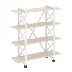 Стеллаж на колесных опорах - 4 полки ЛОФТ  ВР.Л-МСТ.К-4.8В Металл белый Денвер светлый / LOFT VR.L-MST.K-4.8V