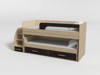 Кровать 2х ярусная №11 с ящиками и столами Дуб молочный/Венге