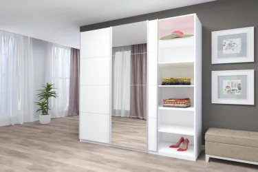 Шкаф-купе трехдверный Прайм 2100 ДСП/Зеркало/ДСП Белый снег