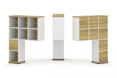 Надставка на стол высокая односторонняя + задняя стенка (8 шт.) + блок с 2-мя ящиками (1 шт.) CОНCЕПТ CН.ОНВ-002 Дуб Винченцо Белый бриллиант Черный металл / CONCEPT CN.ONV-002