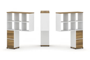 Надставка на стол высокая двухсторонняя + задняя стенка (2 шт.) + блок с 2-мя ящиками (2 шт.) CОНCЕПТ CН.ДНВ-008 Сандал Янтарный Белый бриллиант Черный металл / CONCEPT CN.DNV-008