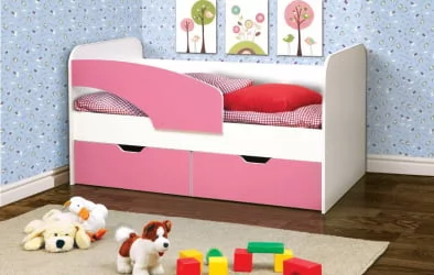 Детская кровать с бортиком Дельфин 800*1700 Белый/Светло-розовый