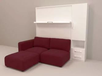 Шкаф-диван-кровать Смарт 1 правый с пуфом 1400 Белая шагрень