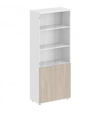 Шкаф высокий четырехдверный со стеклом Сигма СГ.801.ВХ.ОД.ГЛ Белый Дуб темный / Sigma SG.801.WH.OD.GL