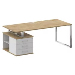 Стол руководителя с опорной тумбой , левый СХИФТ СК.СРТ-200 (Л) Тиквуд Светлый/Белый Бриллиант / SHIFT SK.SRT-200 (L)