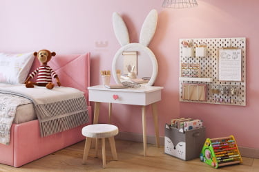 Детский стол со стульчиками Зайка МК-0019 белое дерево/белый (плюш) / MK-0019