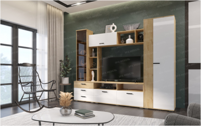 Гостиная Крокус Дуб вотан/Белый глянец