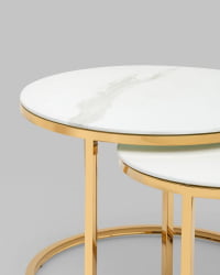 Журнальный столик Селена 60 и 45 см стекло Белый мрамор сталь золото