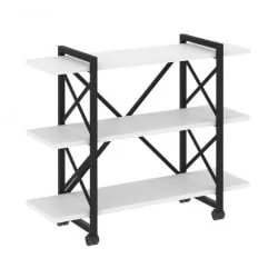 Стеллаж на колесных опорах - 3 полки ЛОФТ  ВР.Л-МСТ.К-3.8В Металл черный Белый Бриллиант / LOFT VR.L-MST.K-3.8V