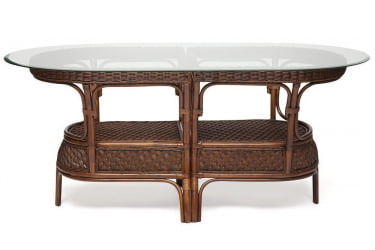 Комплект обеденный АНДРЕА ГРАНД (стол со стеклом+6 кресел+ подушки) Пекан Вашед (античн. орех), Ткань рубчик, цвет кремовый / ANDREA GRAND Pecan Washed