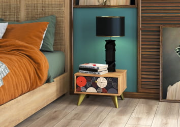 Тумба прикроватная Фьюжн ТМ-004 дуб крафт золотой/ВИНИЛ / золотой/VINIL