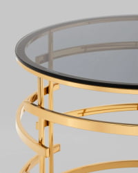 Круглый стол из стекла Инфлюэнс 60*60 стекло смоке сталь Золото / smoke