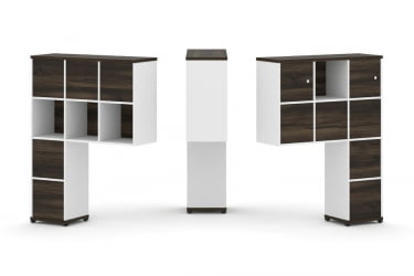 Надставка на стол высокая двухсторонняя + задняя стенка (8 шт.) + блок с 1-м ящиком (2 шт.) + распашной фасад (2 шт.) CОНCЕПТ CН.ДНВ-007 Дуб Мали Белый бриллиант Черный металл / CONCEPT CN.DNV-007