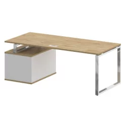 Стол руководителя с опорной тумбой , правый СХИФТ СК.СРТ-200 (Р) Тиквуд Темный/Антрацит / SHIFT SK.SRT-200 (R)