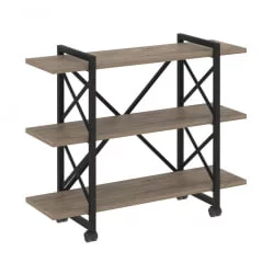 Стеллаж на колесных опорах - 3 полки ЛОФТ  ВР.Л-МСТ.К-3.8В Металл черный Тиквуд темный / LOFT VR.L-MST.K-3.8V