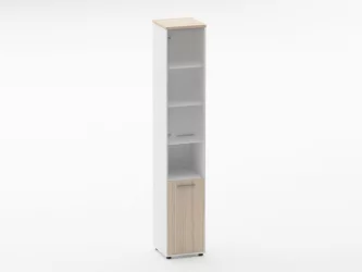 Шкаф 5 узкий верх стеклянная дверь, низ закрытый, с нишей Дека 10.23.18Л Туя/Белый / Deka