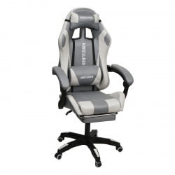 Геймерское кресло 1208, замша, цвет серо-белый с массажем, арт 1208-Грей-Вхите / 1208-Grey-White