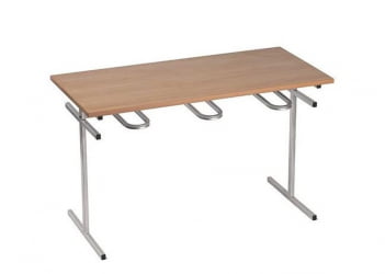 Стол обеденный универсальный с подвесами для 6 табуретов 1500х700 мм ЛДСП Бук/Металл Светло-серый