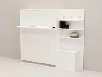 Откидная кровать с полкой Смарт 1 К 1400+П правая Белая шагрень