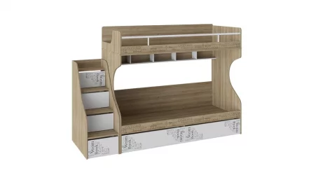 Кровать 2-х ярусная с лестницей приставной с ящиками Оксфорд СМ-139.11.012 Ривьера Белый с рисунком