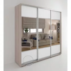 Шкаф-купе 3 двери с зеркалом Акцент-Дуэт КВ 2400х600 Ясень шимо светлый