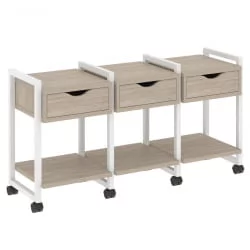 Тумба на колесных опорах наборная. Вариант №4 ЛОФТ ВР.Л-ТН-4.К Металл белый Дуб Аттик / LOFT VR.L-TN-4.K