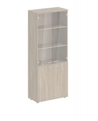 Шкаф высокий четырехдверный со стеклом Сигма СГ.811.ОД.ОД.ГЛ Дуб темный / Sigma SG.811.OD.OD.GL