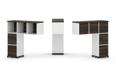 Надставка на стол низкая односторонняя + задняя стенка (5шт.) + блок с 2-мя ящиками (2шт.) CОНCЕПТ CН.ОНН-003 Дуб Мали Белый бриллиант Черный металл / CONCEPT CN.ONN-003