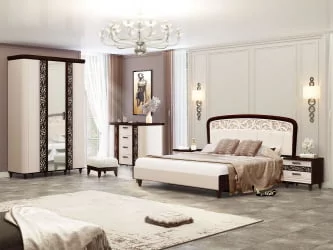 Комплект мебели для спальни Катрин №02 Дуб венге Белый песок Санчо крем Браун вуд