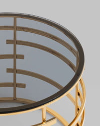 Круглый стол из стекла Инфлюэнс 60*60 стекло смоке сталь Золото / smoke