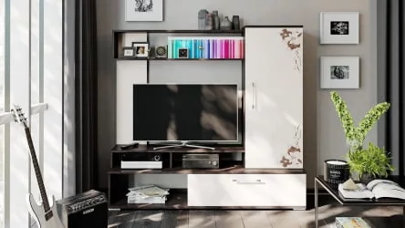 Современная стенка в гостиную Сиена Венге Цаво Дуб Белфорт с рисунком