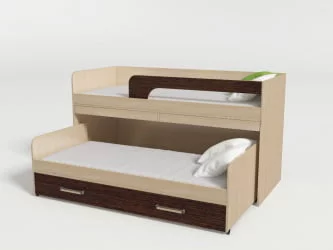 Кровать 2х ярусная №11 с ящиками и столами Дуб молочный/Венге