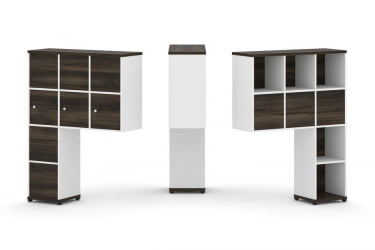 Надставка на стол высокая двухсторонняя + задняя стенка (8 шт.) + распашной фасад (3 шт.) CОНCЕПТ CН.ДНВ-010 Дуб Мали Белый бриллиант Черный металл / CONCEPT CN.DNV-010