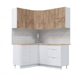 Угловая кухня Асти-вайт угловой 1.4*1.6м белый/бетон светлый/лиственница охотская/ белый глянец/ ПФ дуб бунратти (б/с 800)