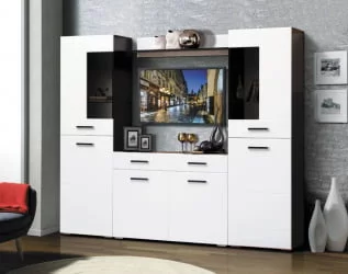Набор мебели для гостиной Грация 1.8 с комодом с 3-мя ящиками и 3-мя дверями МДФ глянец Венге/Белый