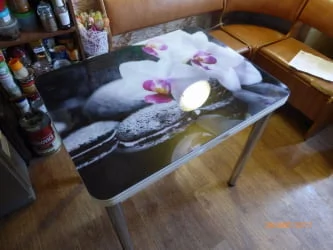 Стол поворотно-раскладной 1,2 Ника, СТЕКЛО, опоры Д50 круглые ХРОМ, Беленый дуб/Р041 / D50 дуб/R041