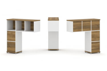 Надставка на стол низкая односторонняя + задняя стенка (5шт.) + блок с 2-мя ящиками (2шт.) CОНCЕПТ CН.ОНН-003 Сандал Янтарный Белый бриллиант Белый металл / CONCEPT CN.ONN-003