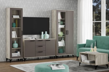 Шкаф для посуды в гостиную Марсель НМ 013.06 Софт Графит Дуб Крафт серый