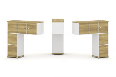 Надставка на стол низкая двухсторонняя + задняя стенка (5 шт.) + блок с 2-мя ящиками (2 шт.) + распашной фасад (3 шт.) CОНCЕПТ CН.ДНН-005 Дуб Винченцо Белый бриллиант Белый металл / CONCEPT CN.DNN-005