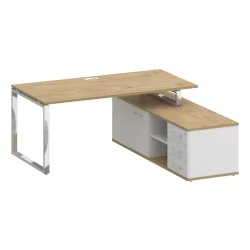 Стол руководителя с опорной греденцией, правый СХИФТ СК.СРГ-180 (Р) Тиквуд Светлый/Белый Бриллиант / SHIFT SK.SRG-180 (R)