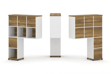 Надставка на стол высокая односторонняя + задняя стенка (8 шт.) + распашной фасад (3 шт.) + блок с 2-мя ящиками (1 шт.) CОНCЕПТ CН.ОНВ-004 Сандал Янтарный Белый бриллиант Черный металл / CONCEPT CN.ONV-004