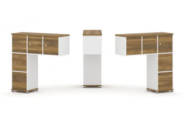 Надставка на стол низкая двухсторонняя + задняя стенка (5 шт.) + блок с 2-мя ящиками (2 шт.) + распашной фасад (3 шт.) CОНCЕПТ CН.ДНН-005 Сандал Янтарный Белый бриллиант Белый металл / CONCEPT CN.DNN-005