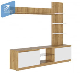 Стенка Бостон НМ-001 Дуб крафт золотой/Белый глянец