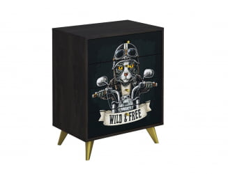 Комод Фьюжн КМ-001 АРТ Угольный камень/БИКЕР CАТ / камень/BIKER CAT