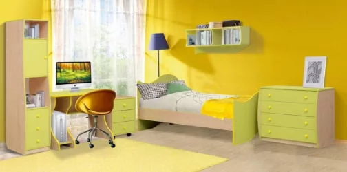 Набор модульной мебели для детской комнаты Юниор-11.1 Дуб молочный/Лайм