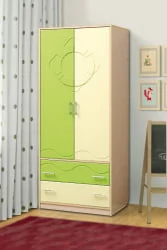 Синий шкаф 2-дверный Юниор-12.1 МДФ матовый Дуб молочный/Синий/Ваниль