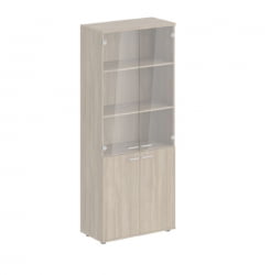 Шкаф высокий четырехдверный со стеклом Сигма СГ.801.ОЛ.ОЛ.ГЛ Дуб светлый / Sigma SG.801.OL.OL.GL