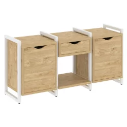 Тумба на регулируемых опорах наборная. Вариант №7 ЛОФТ ВР.Л-ТН-7.О Металл белый Тиквуд светлый / LOFT VR.L-TN-7.O