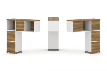 Надставка на стол низкая двухсторонняя + задняя стенка (5 шт.) + блок с 2-мя ящиками (2 шт.) CОНCЕПТ CН.ДНН-003 Сандал Янтарный Белый бриллиант Белый металл / CONCEPT CN.DNN-003